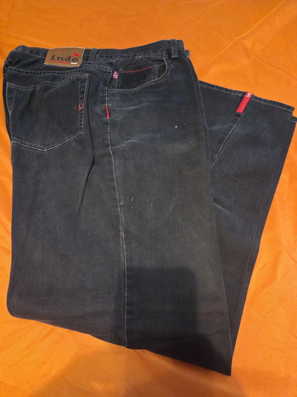 Indo Men's Relaxed Dark Blue Jeans with Red Trim